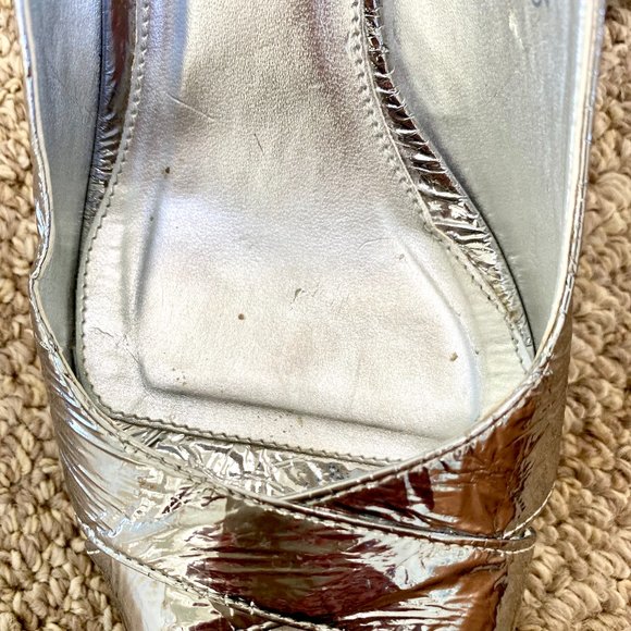 J. Crew RARE Colette Mirror Platform Metallic Silver Slingback Pumps - Picture 13 of 16